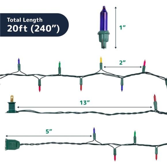 Christmas String Lights 100 Count 20 Ft Multicolor Indoor Outdoor Holiday Decor - Picture 3 of 7